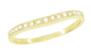 Classic Curved Milgrain Diamond Wedding Band in 14 Karat Yellow Gold