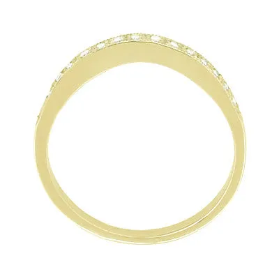 Classic Curved Milgrain Diamond Wedding Band in 14 Karat Yellow Gold