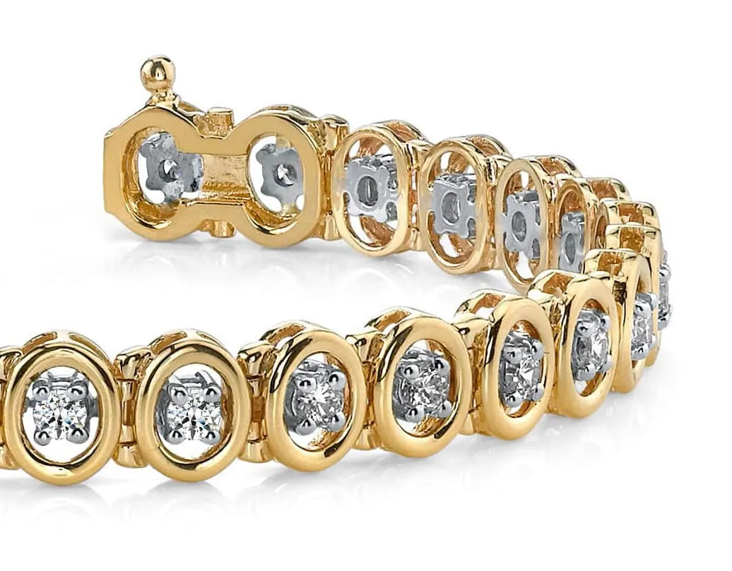 Classic Two Tone Oval Link Diamond Bracelet with 2.24 ct.(finished) 2.75mm