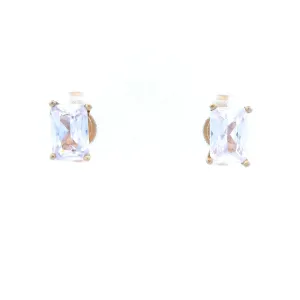 Claw Set 4mm x 6mm Emerald Cut Cubic Zirconia Earrings set in 9 Carat Yellow Gold