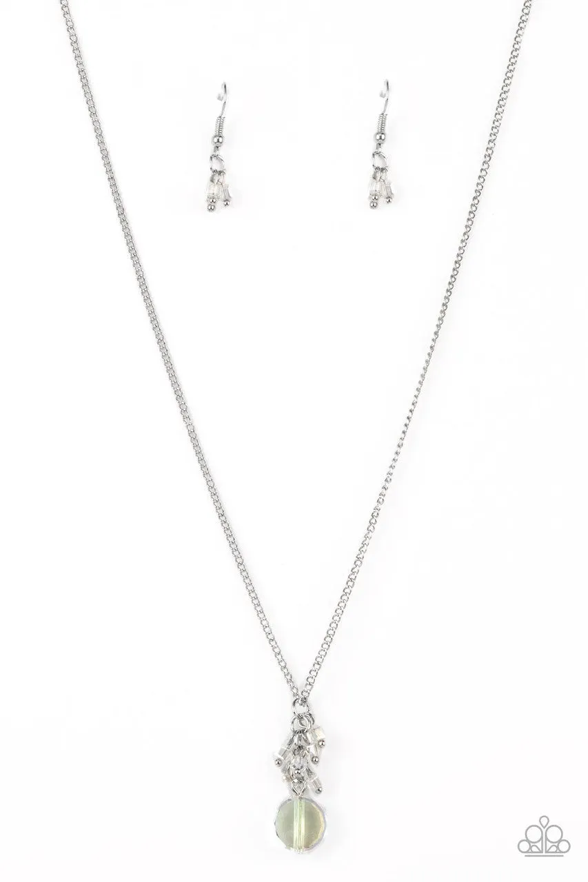 Clustered Candescence - White - Iridescent Bead Paparazzi Short Necklace