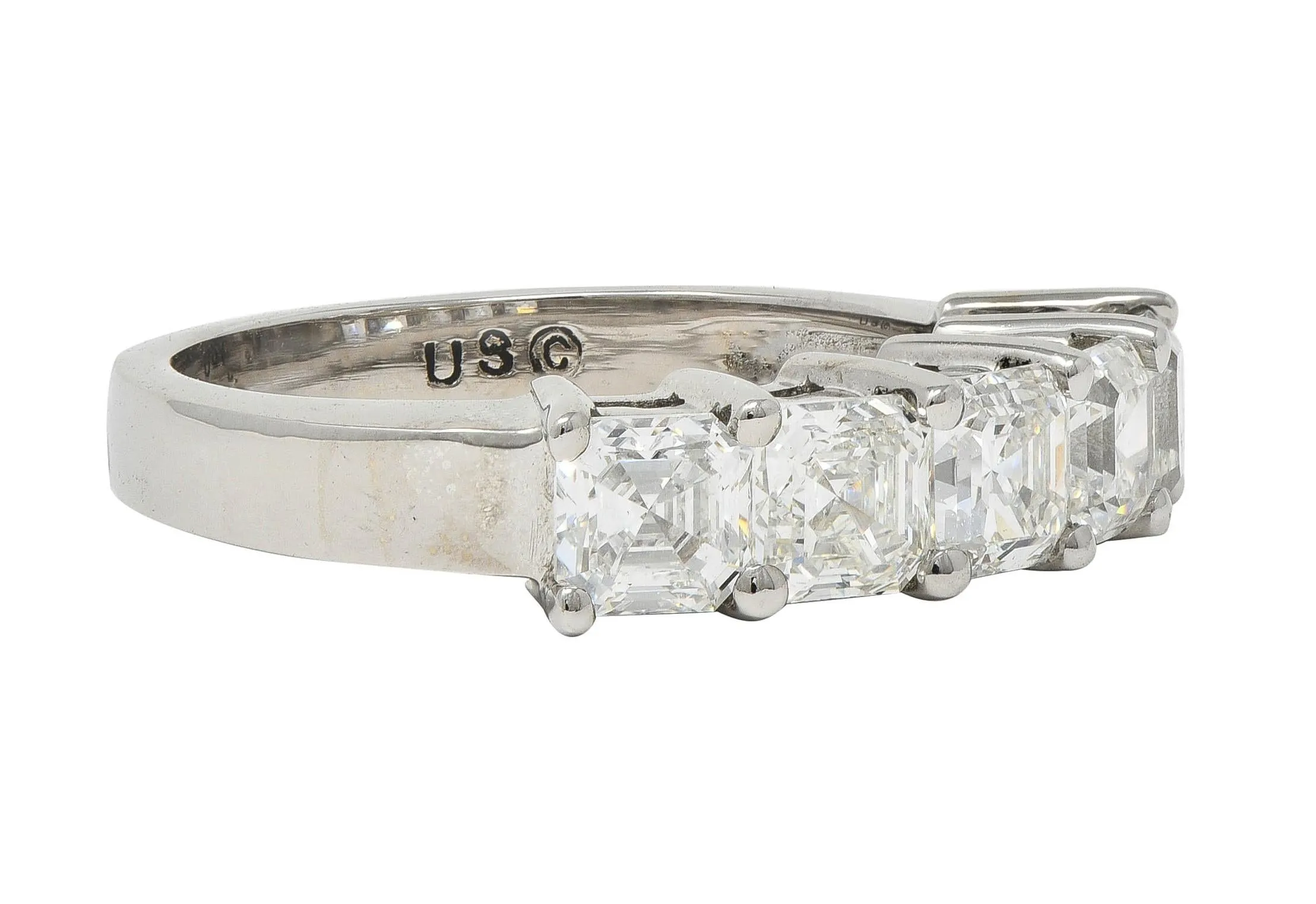 Contemporary 2.55 CTW Asscher Cut Diamond 18 Karat Yellow Gold Wedding Band Ring