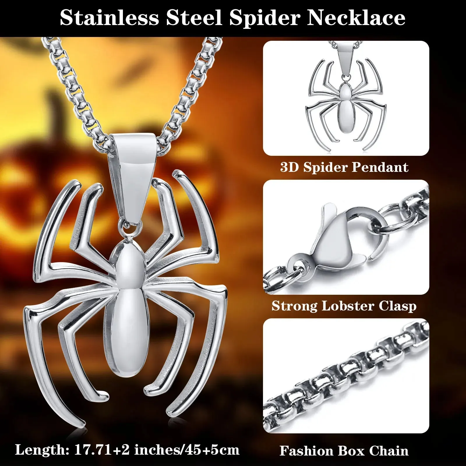 Cool Gothic Spider Necklaces for Men Boys