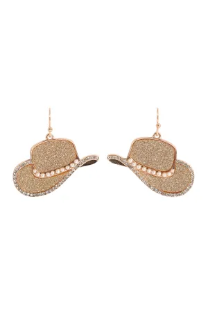 COWBOY HAT SANDSTICKER PAVE PEARL HOOK EARRINGS