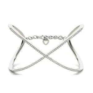 Criss Cross 1.63 ctw Round Diamond Cuff Bangle Bracelet With Security Chain