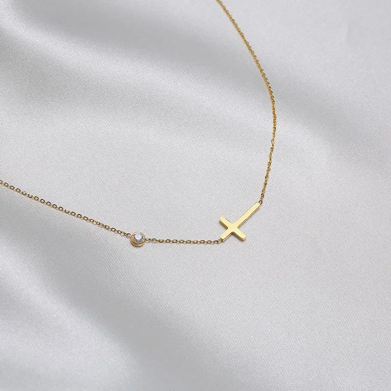 Cross and Diamond  Titanium Steel Plating Necklace