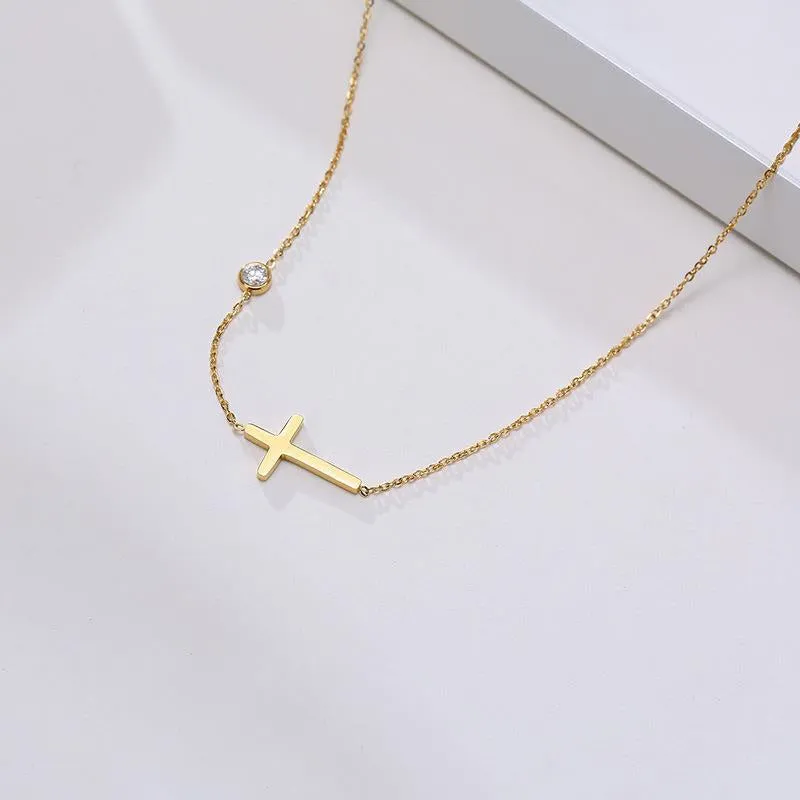 Cross and Diamond  Titanium Steel Plating Necklace