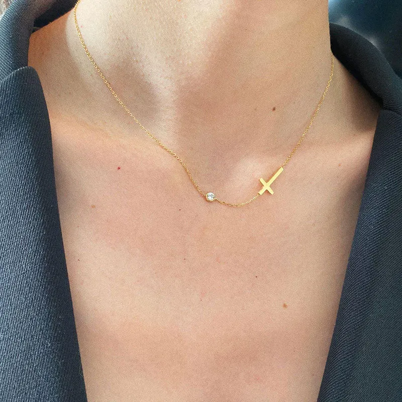 Cross and Diamond  Titanium Steel Plating Necklace