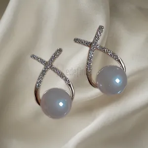 Cross Pearl Drop Earrings