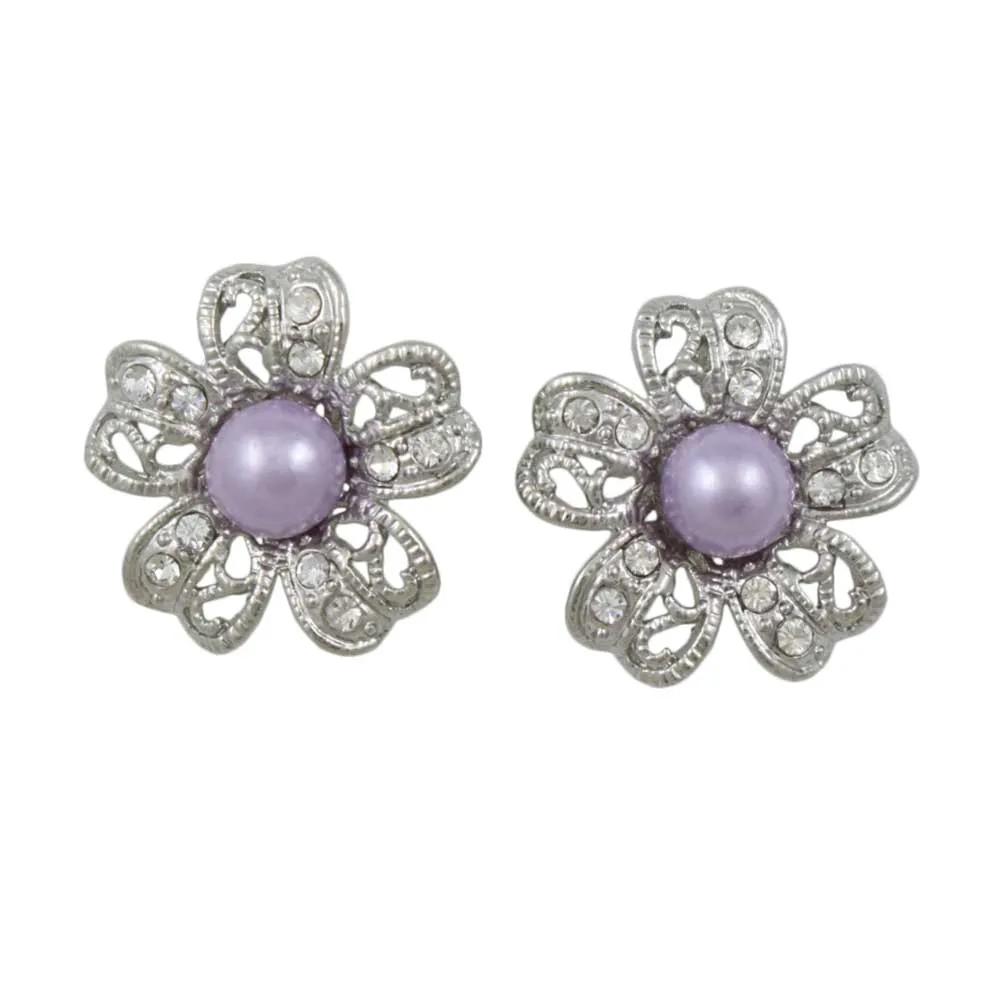 Crystal Flower with Purple Pearl Pierced Earring - PRE402