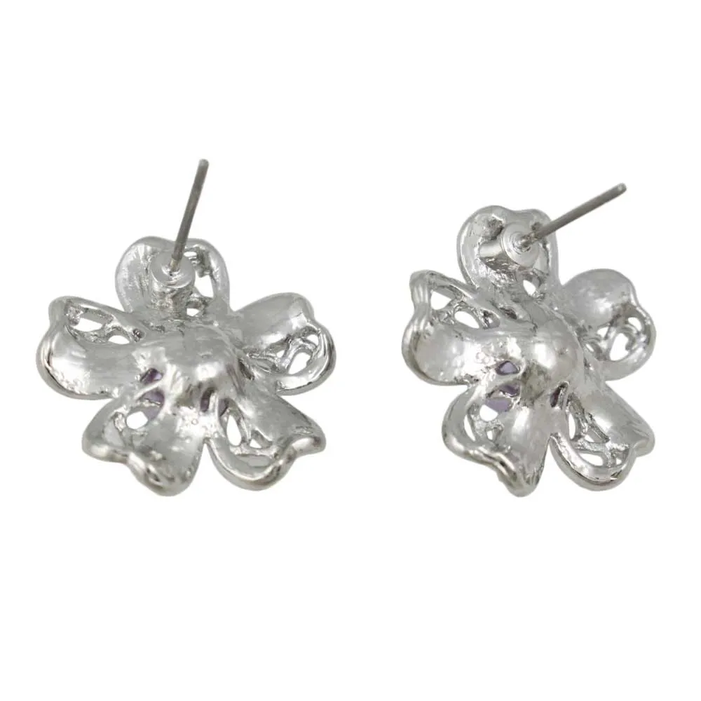 Crystal Flower with Purple Pearl Pierced Earring - PRE402