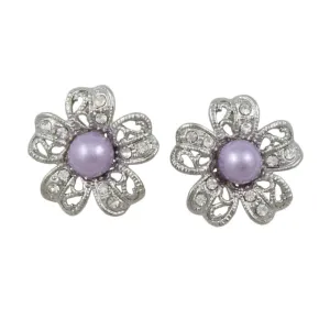 Crystal Flower with Purple Pearl Pierced Earring - PRE402