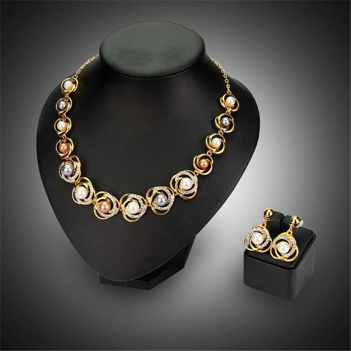 Cubic Zirconia & Pearl 18K Gold-Plated Flower Drop Earrings & Station Necklace