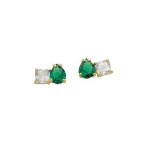 Cubic Zirconia Earrings - Clear and Emerald