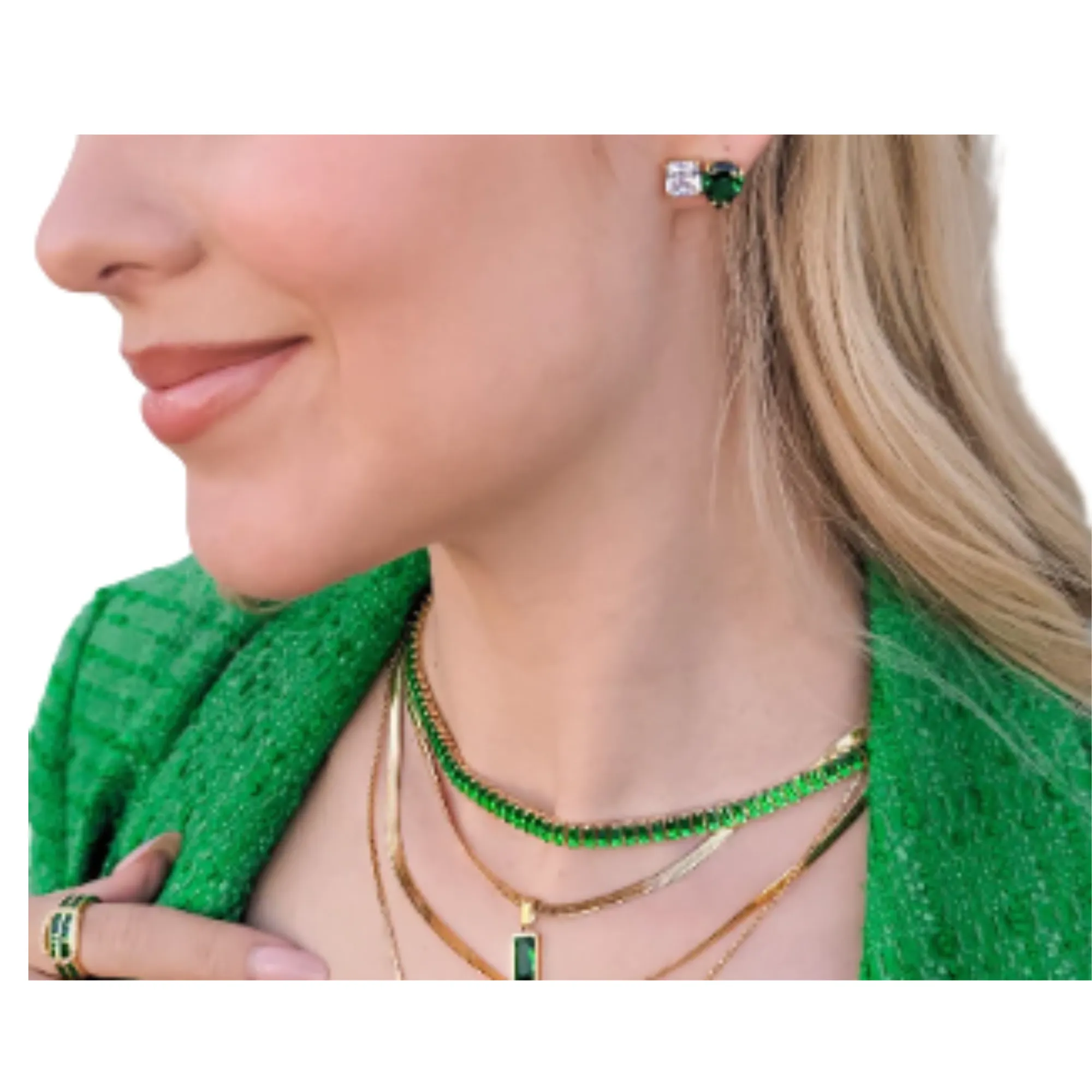 Cubic Zirconia Earrings - Clear and Emerald