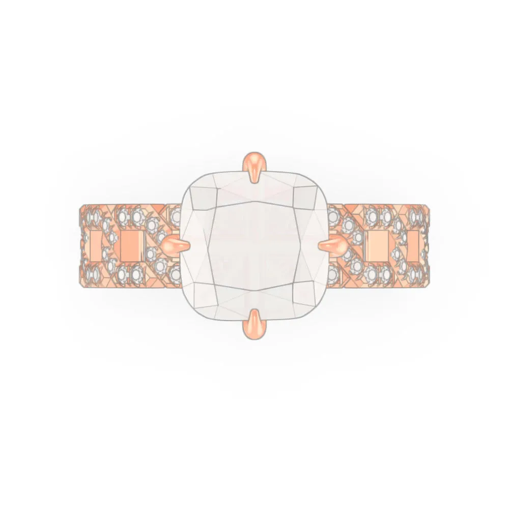 CUSHION CUT DIAMOND ENGAGEMENT RING WITH A COMPASS 4 PRONG 16 PAVE LINKS SETTING IN 18K ROSE GOLD