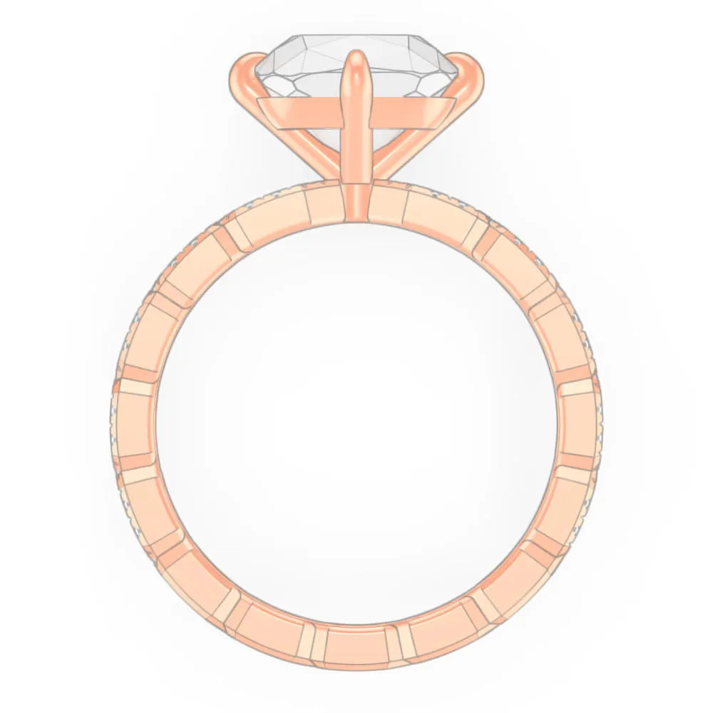 CUSHION CUT DIAMOND ENGAGEMENT RING WITH A COMPASS 4 PRONG 16 PAVE LINKS SETTING IN 18K ROSE GOLD
