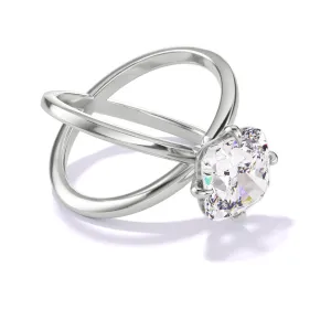 CUSHION CUT DIAMOND ENGAGEMENT RING WITH A COMPASS 4 PRONG AXIS SETTING IN PLATINUM