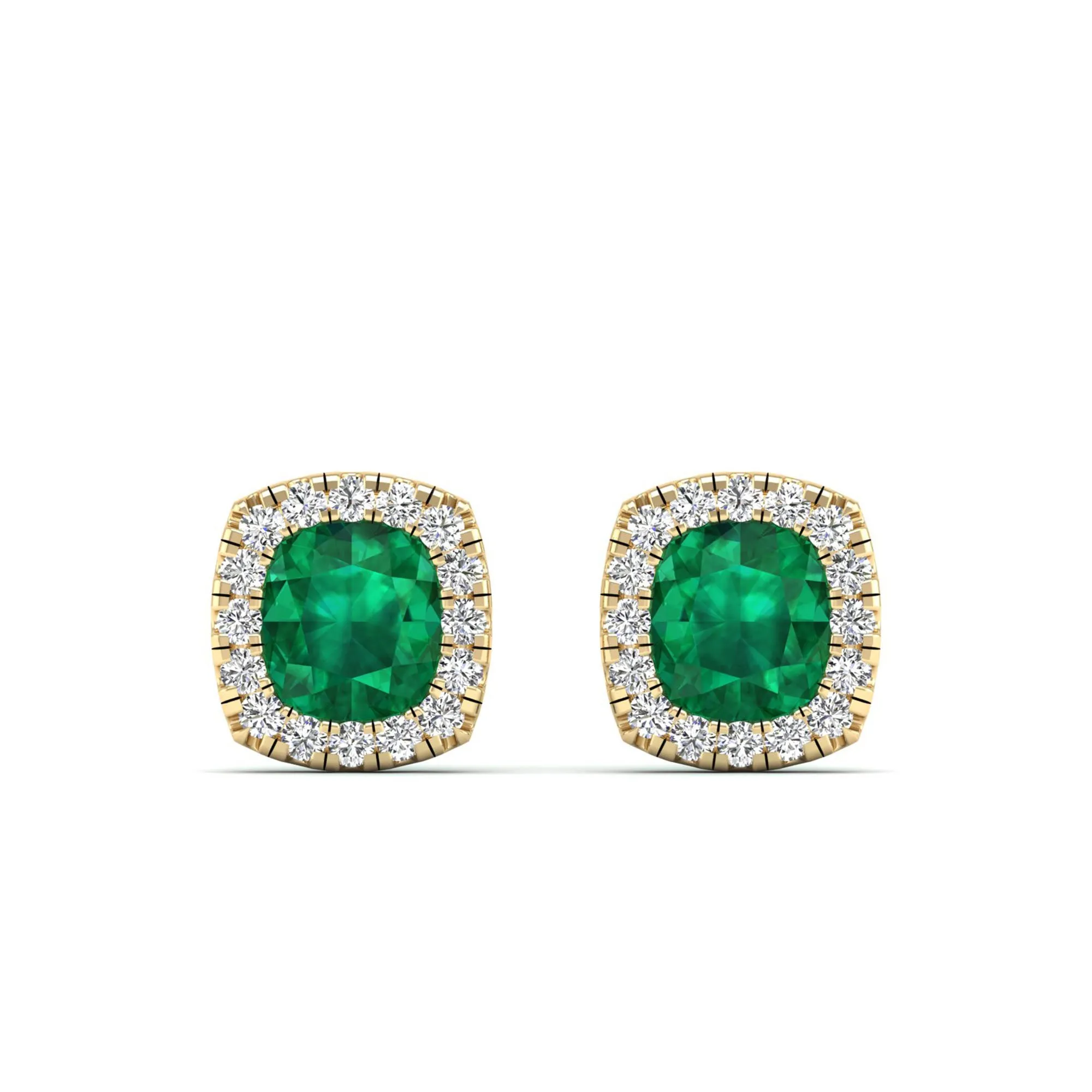 Cushion Emerald Halo Diamond Stud Earrings