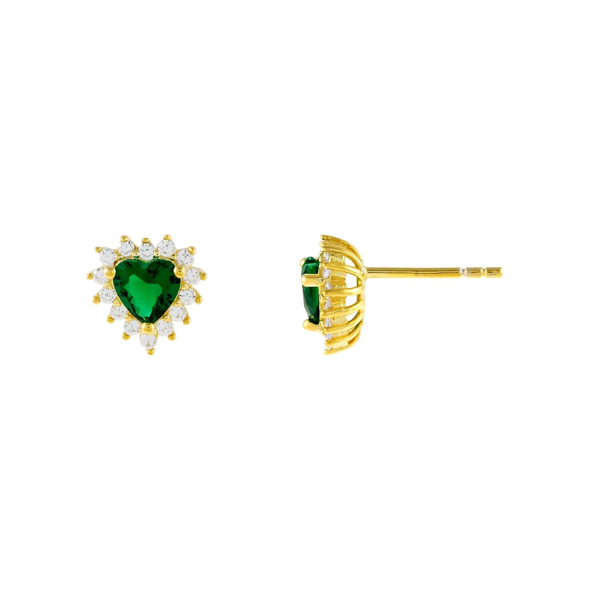 CZ Emerald Heart Stud Earring
