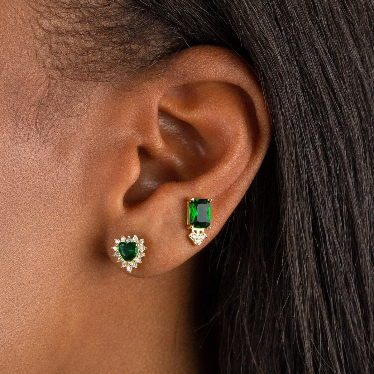 CZ Emerald Heart Stud Earring