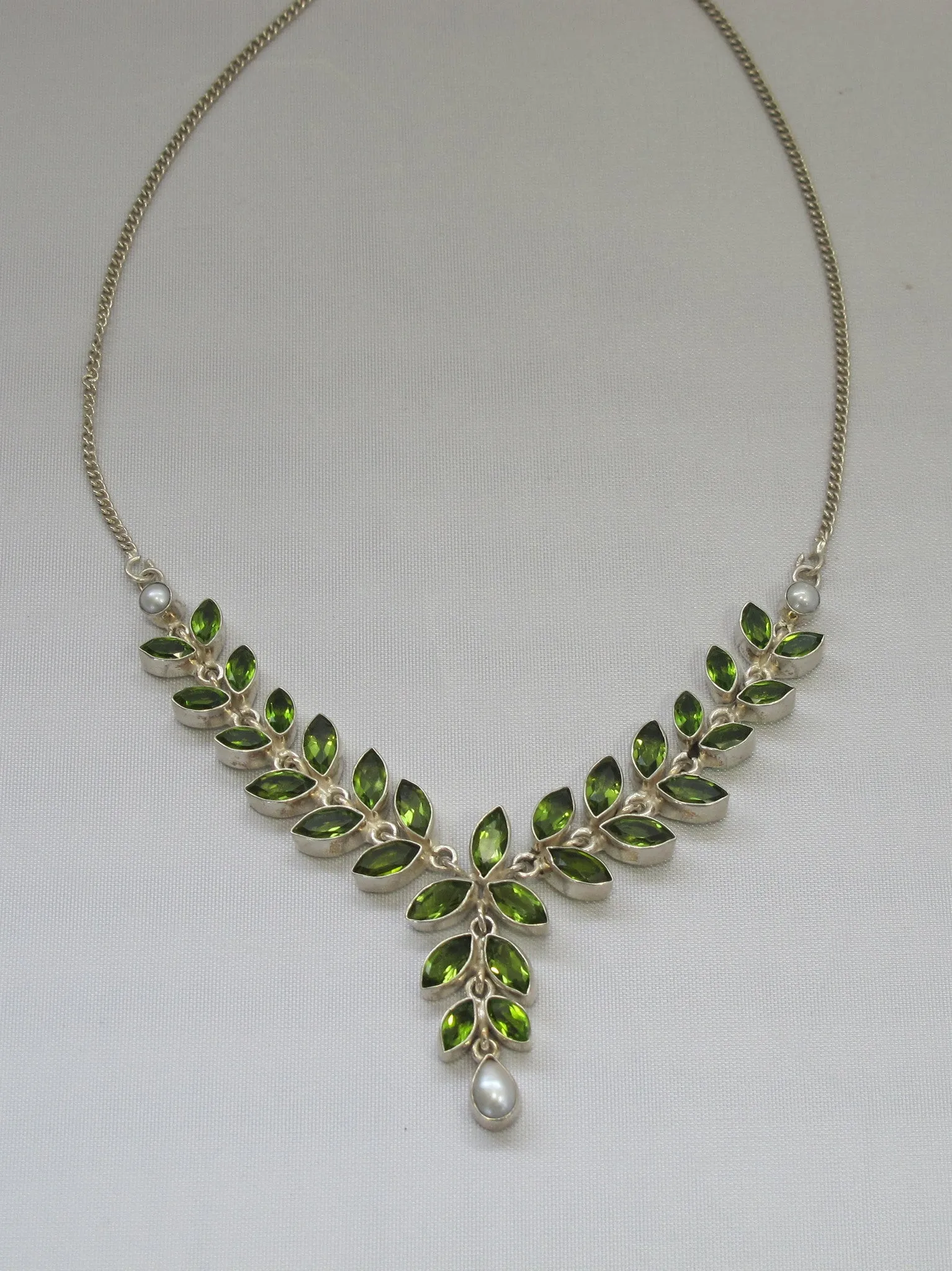 Delicate Peridot and Pearl Teardrop Necklace