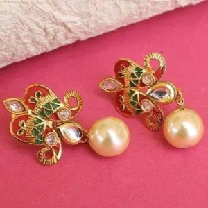 Designer Kundan Meena Pearl Earrings