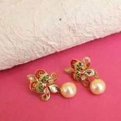 Designer Kundan Meena Pearl Earrings