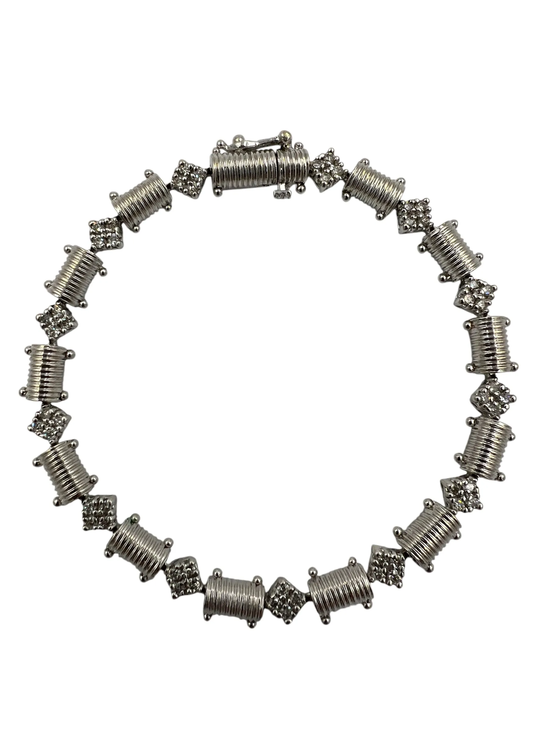 Diamond 14k White Gold Link Bracelet 7.25" Long