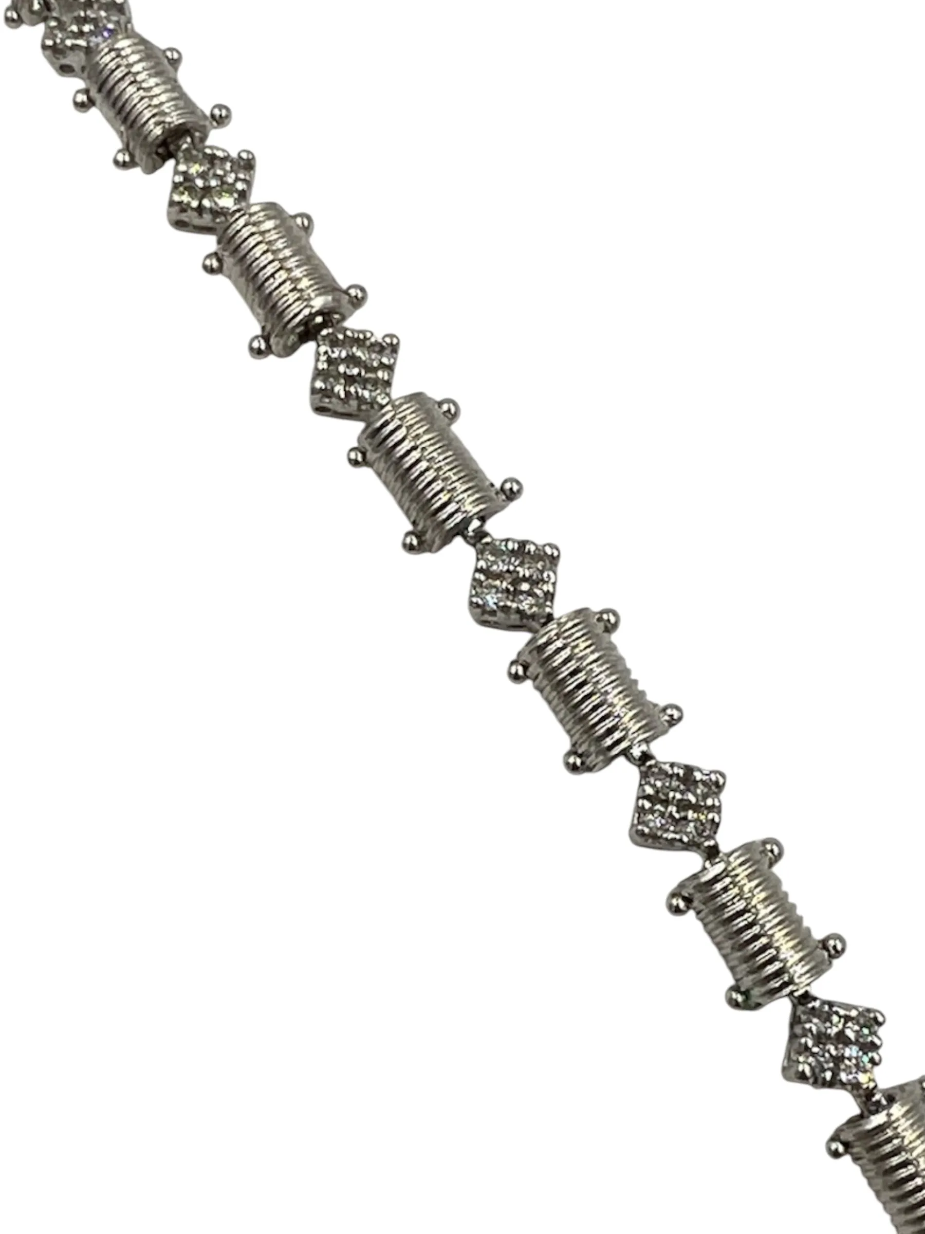Diamond 14k White Gold Link Bracelet 7.25" Long