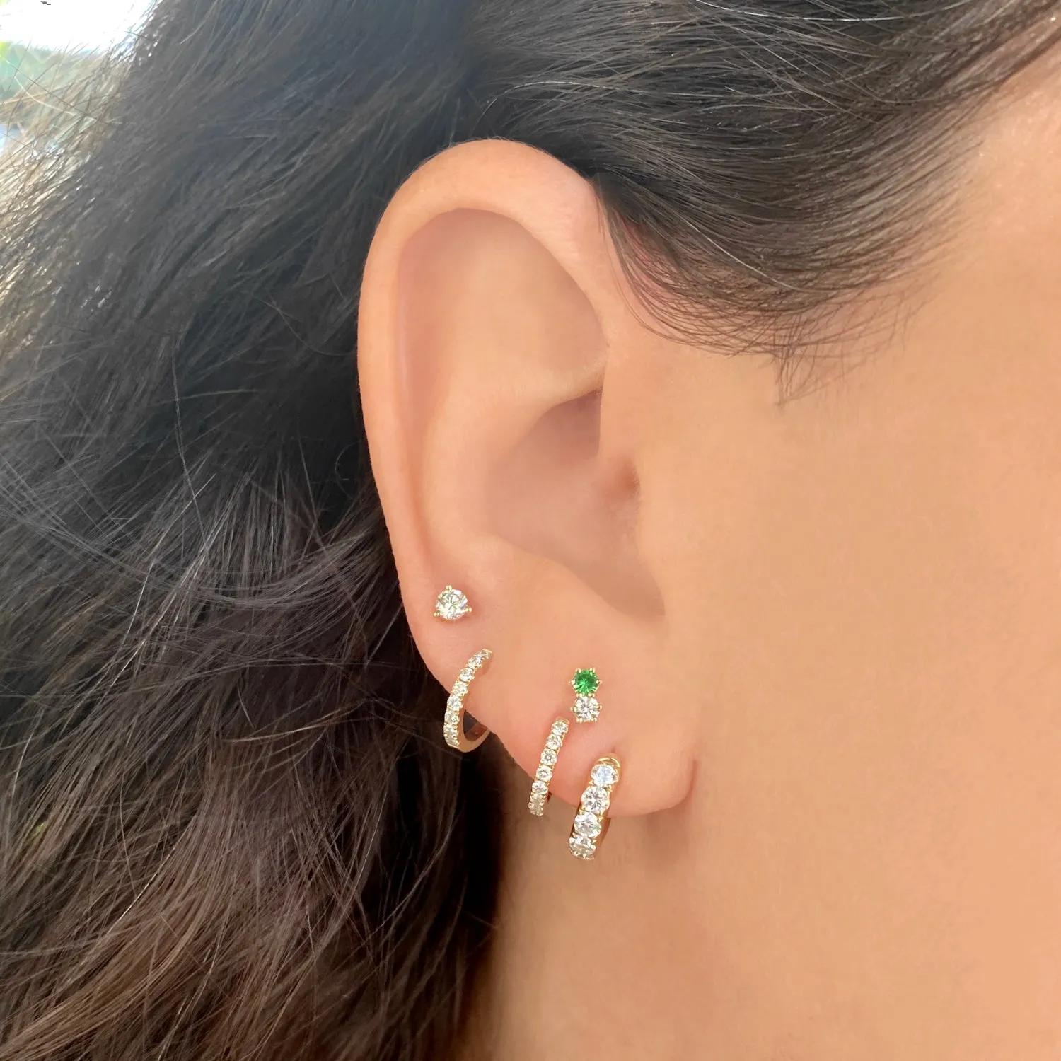 Diamond & Emerald Duo Stud Earring