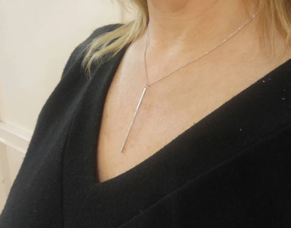 Diamond Bar Necklace - Diamond Lariat Necklace