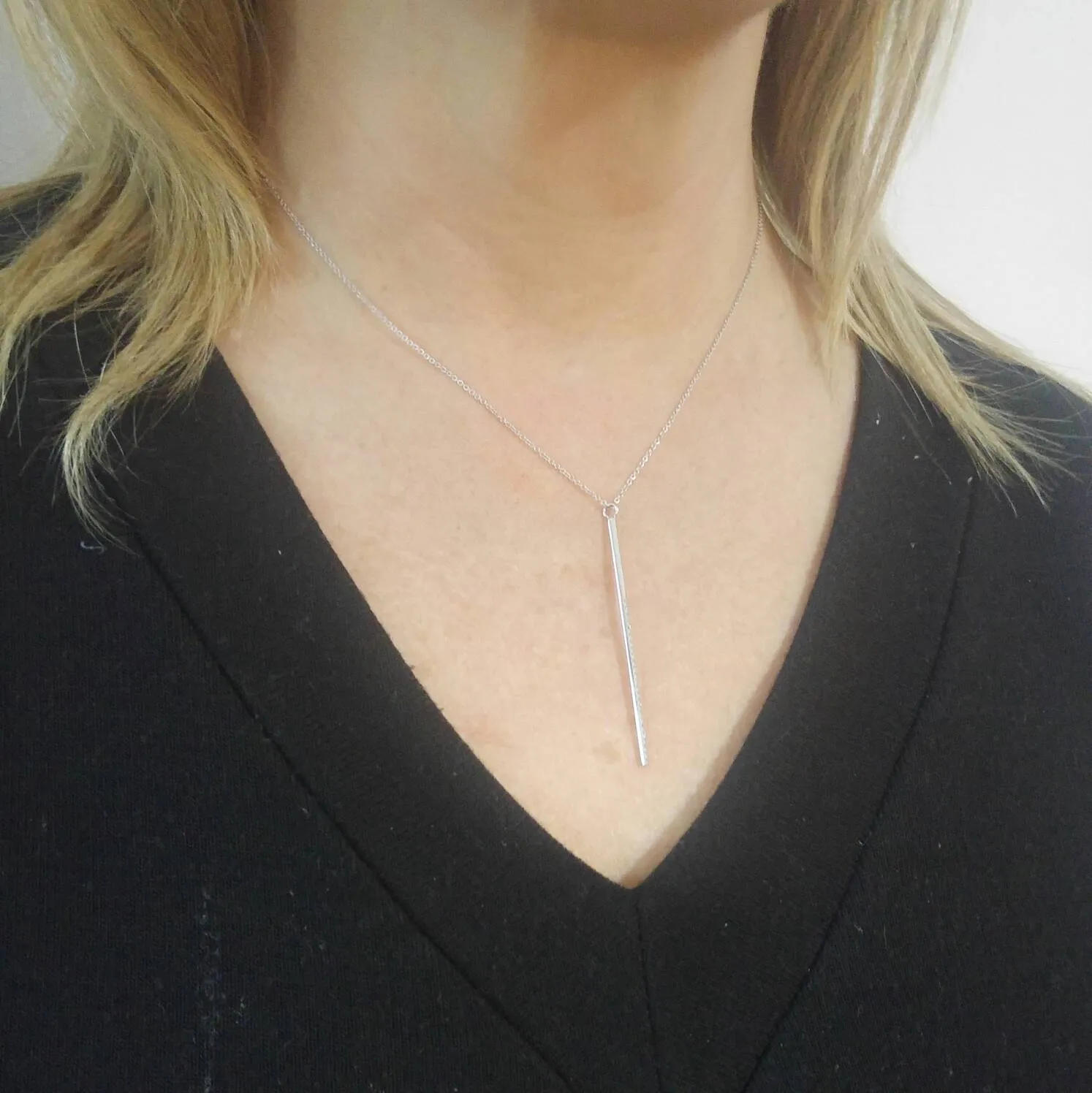Diamond Bar Necklace - Diamond Lariat Necklace