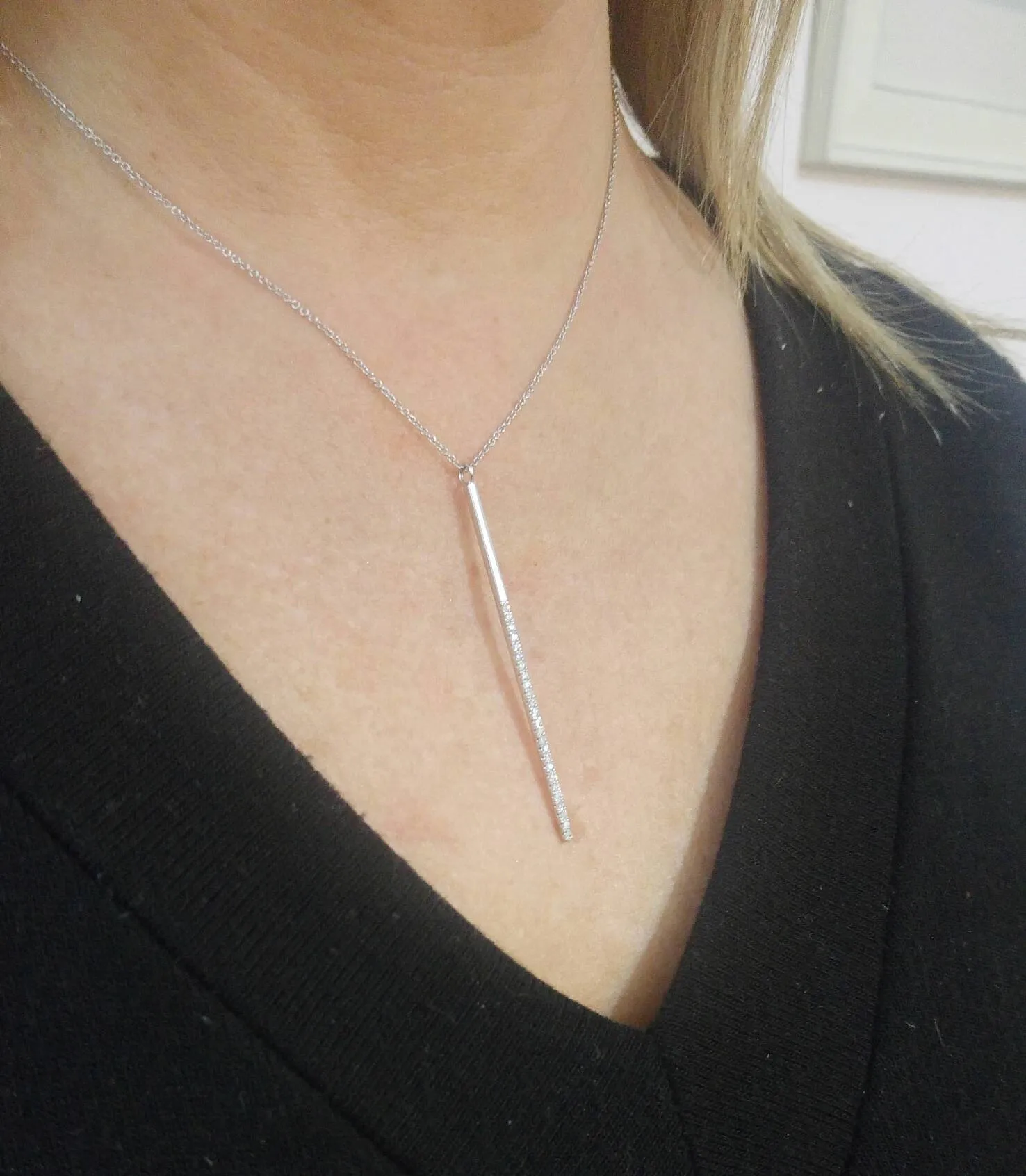 Diamond Bar Necklace - Diamond Lariat Necklace