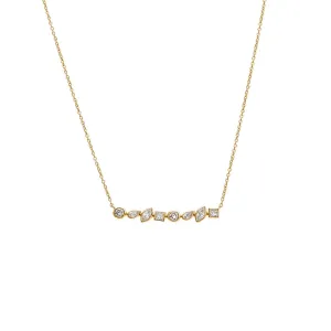 Diamond Bezel Multi Shape Bar Pendant Necklace 14K