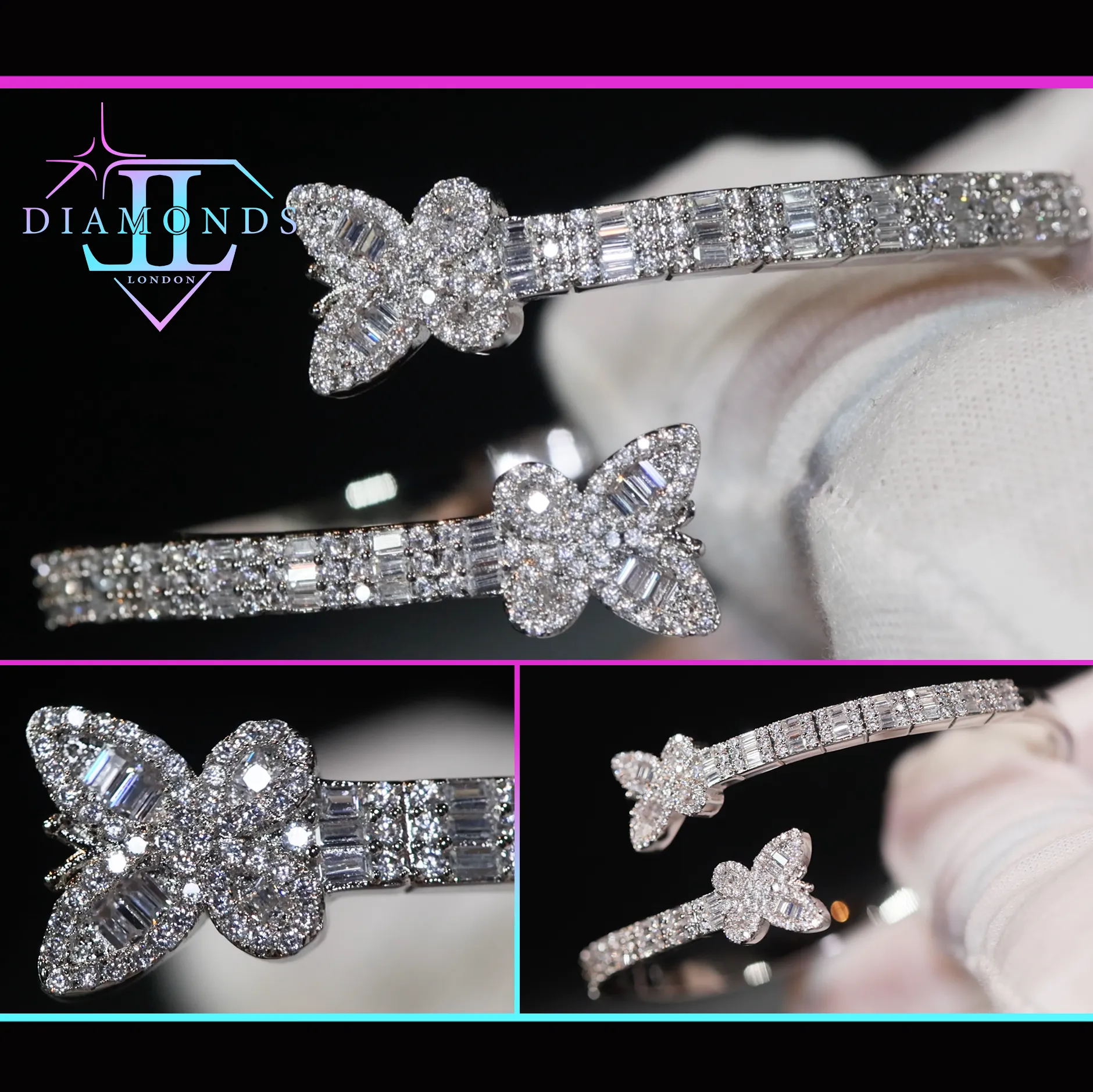 Diamond Butterfly Bracelet | Iced Bracelet | Butterfly Bracelet | Diamond Butterfly Bangle | Baguette Bracelet