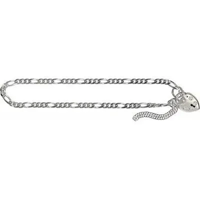 Diamond Cut Figaro Link Bracelet with Bevelled Edge in Sterling Silver