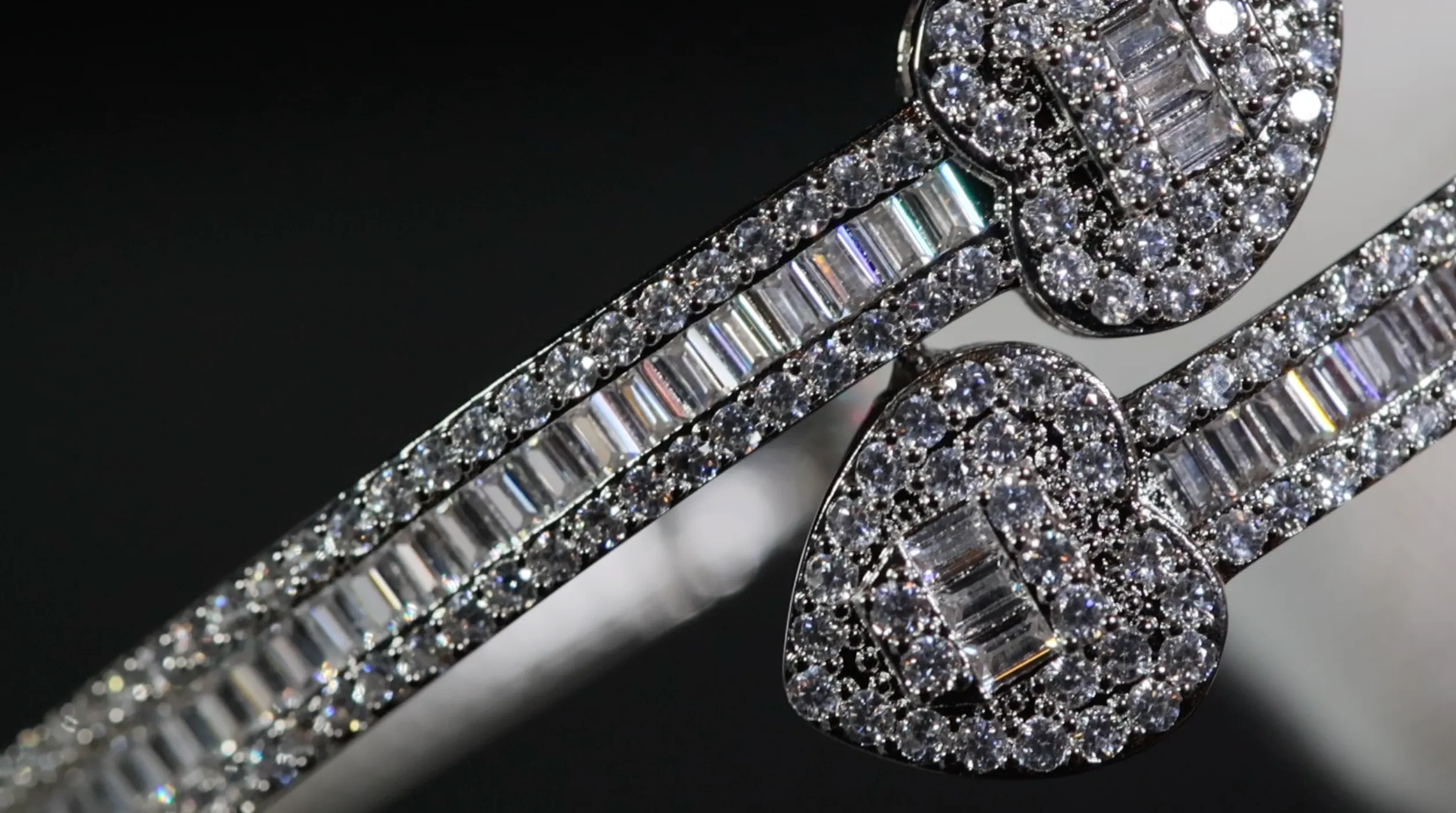 Diamond Heart Bangle | Baguette Diamond Bracelet | Iced Out Heart Bracelet | Bangle