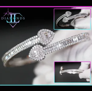 Diamond Heart Bangle | Baguette Diamond Bracelet | Iced Out Heart Bracelet | Bangle