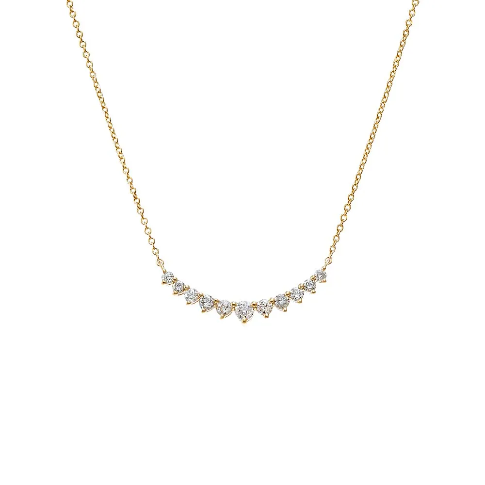 Diamond Large Graduated Curved Bar Necklace 14K
