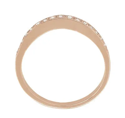 Diamond Set Curved Wedding Band in 14 Karat Rose ( Pink ) Gold