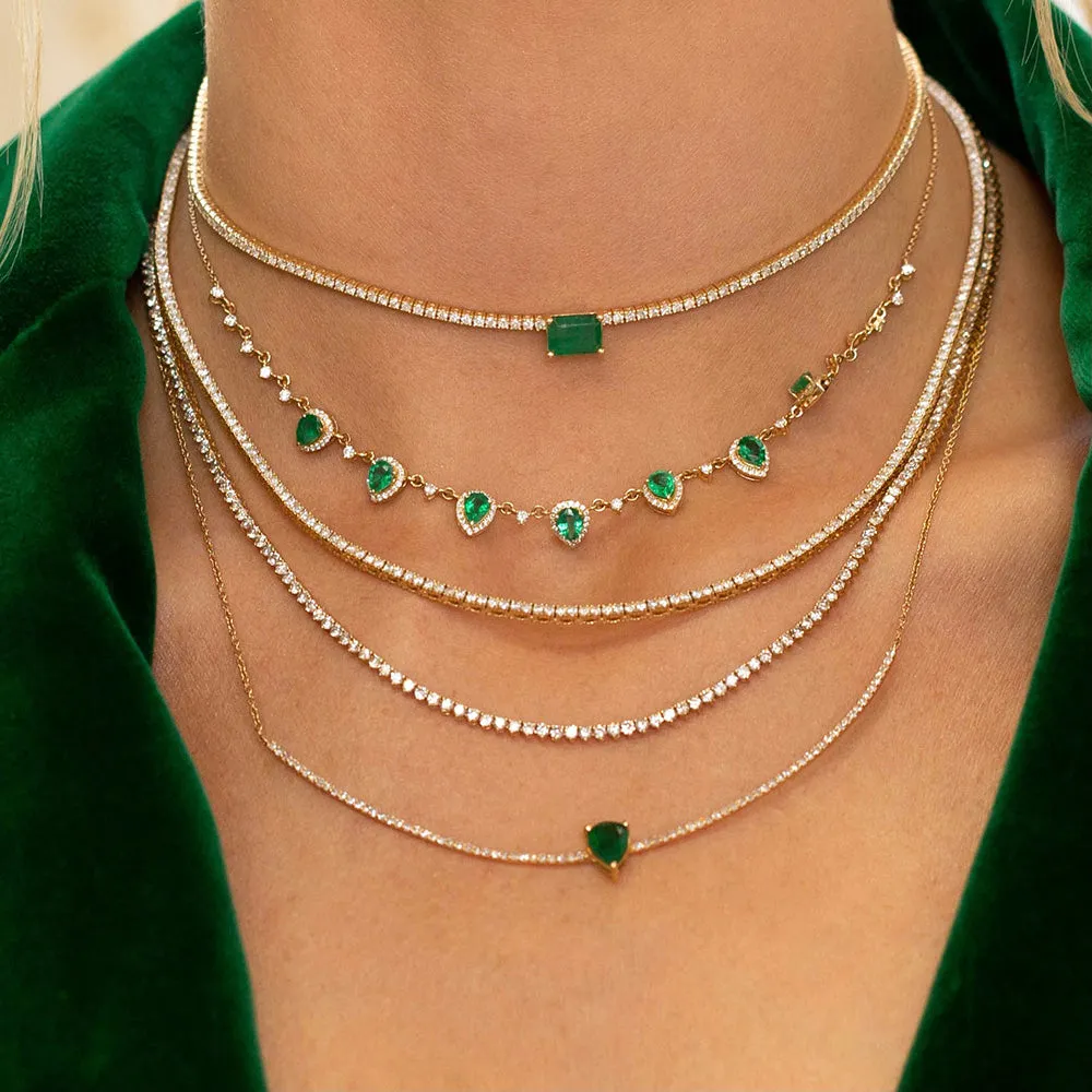 Diamond x Emerald Green Teardrop Scoop Bar Necklace 14K