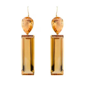 Dramatic 137Ctw Pear & Emerald Cut Citrine Dangle Earrings in 18K Yellow Gold