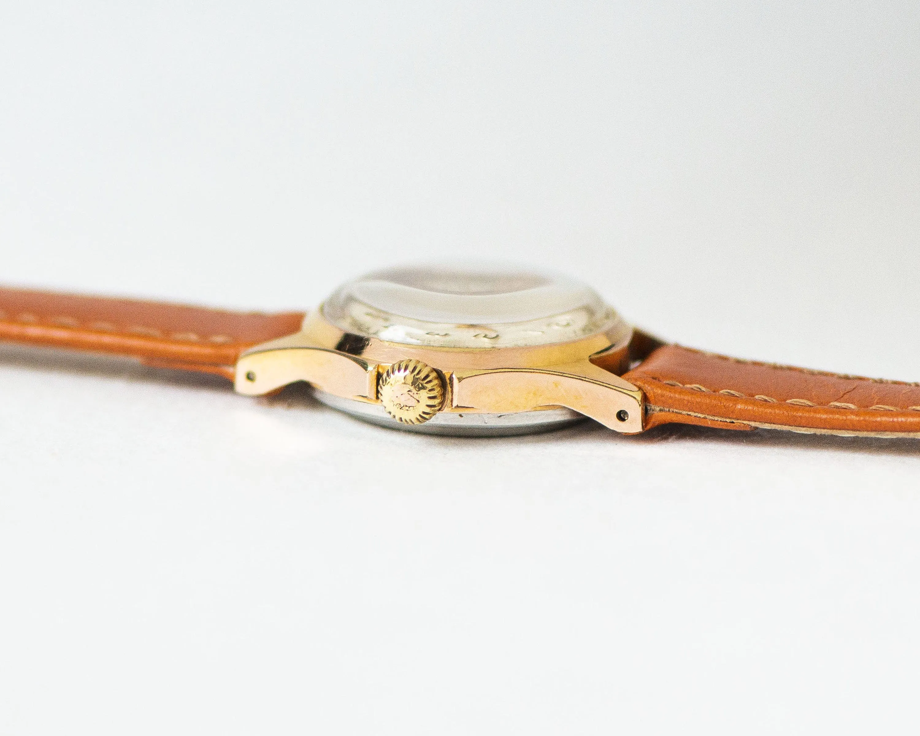 Dress watch for women gold plated Spring, rare design lady watch retro, classic girl watch sunburst dial jewelry, new premium leather strap