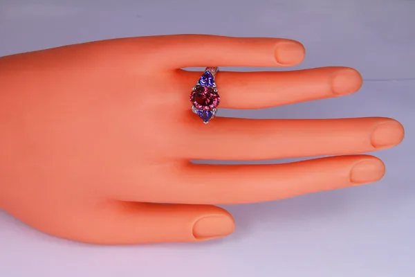 Duplicate  Fine Raspberry Rhodolite Garnet Accented by Tanzanite and Diamond in 14 kt. Gold