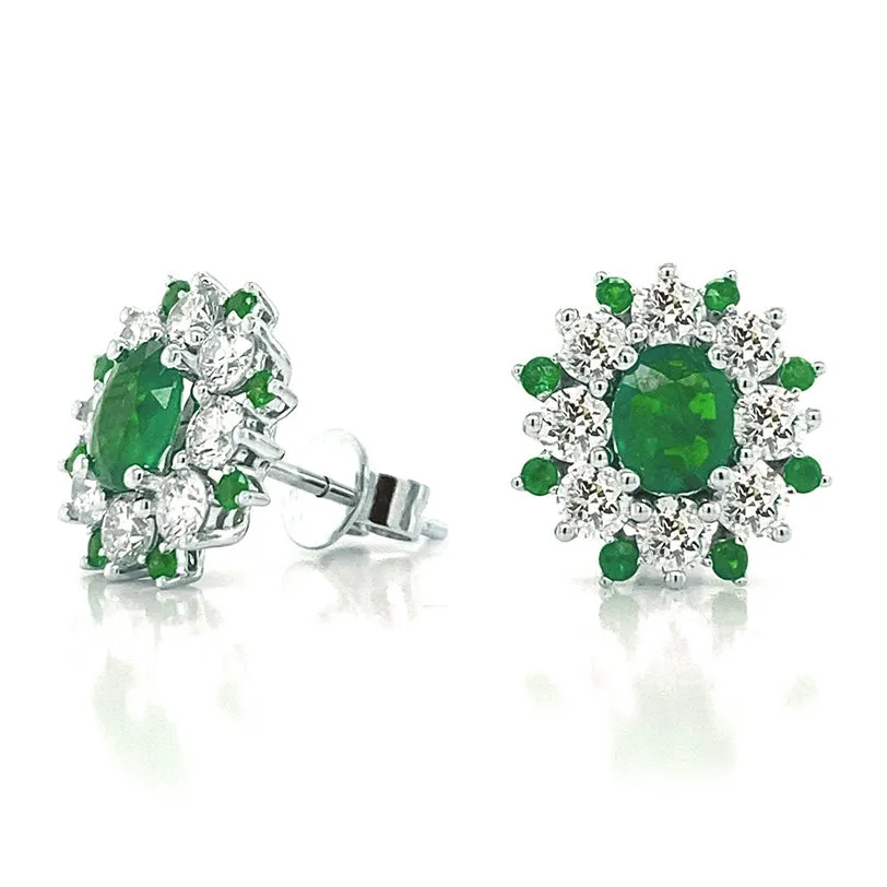 Earrings 14KW/2.0G 2EMER-0.68CT 16EMER-0.12CT 16RD-0.90CT