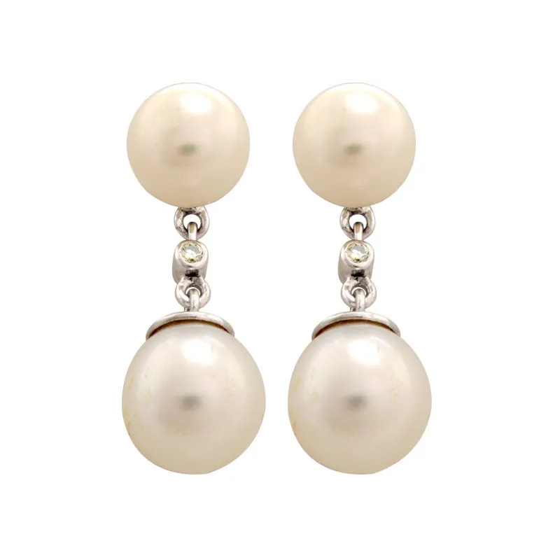 Earrings-Fresh Water Pearl, South Sea Pearl and Diamond