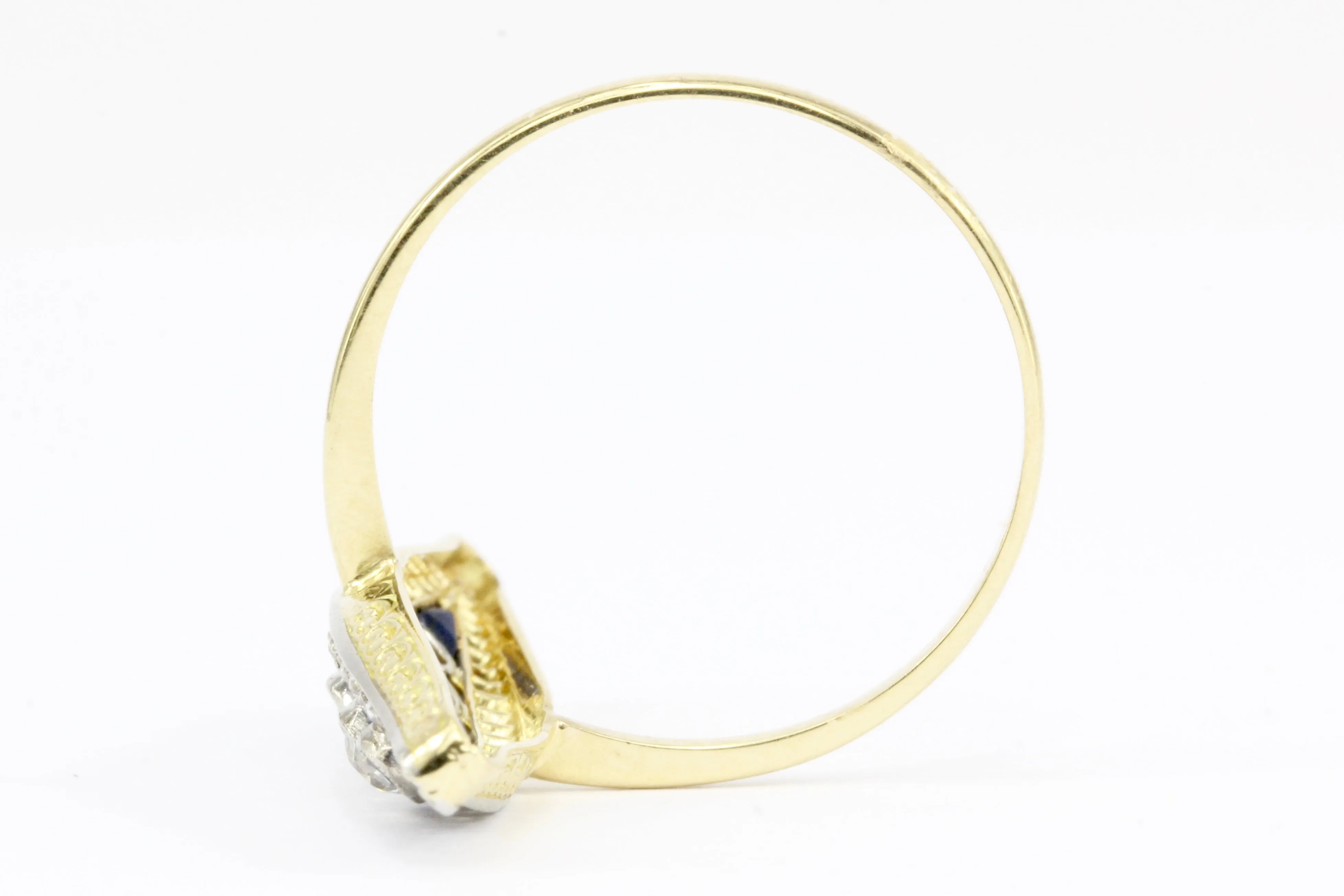 Edwardian 18K Yellow Gold Diamond and Sapphire Navette Ring Size 7