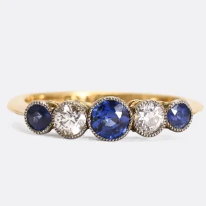 Edwardian Sapphire & Diamond 5-Stone Ring