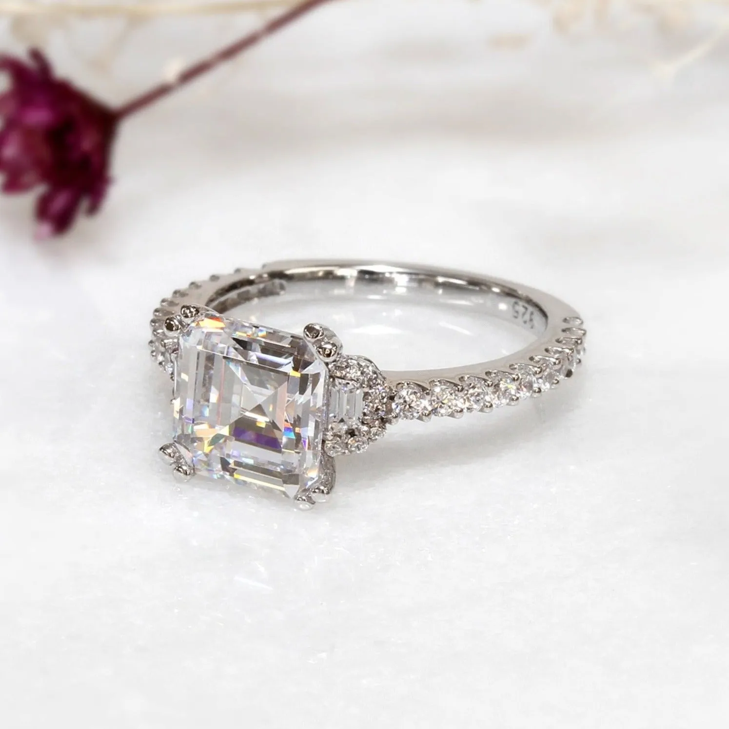 Elegant Asscher & Trapezoid Engagement Ring